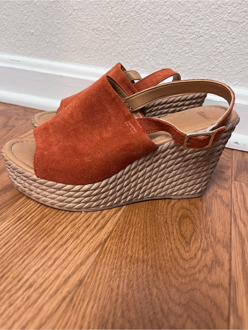 Rust Suede Espadrille Wedge Sandals with Slingback Strap